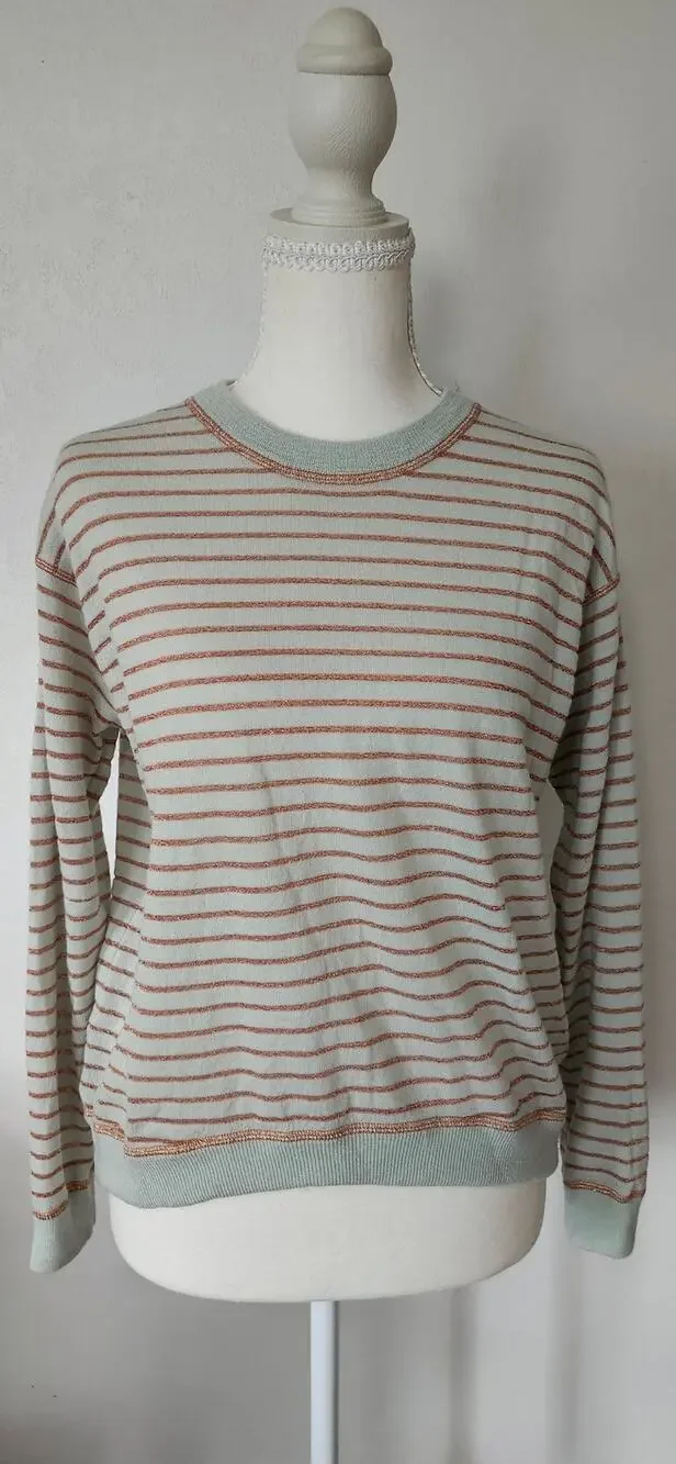 J.Crew Merino Wool Blend Metallic Striped Sweater Small Sage Green Crew